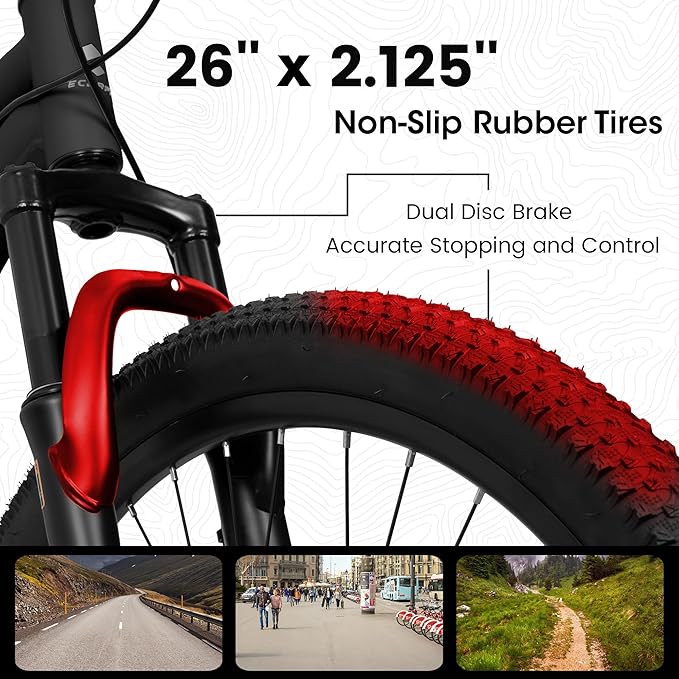 Ecarpat 24/26/27.5 Inch Mountain Bike, Dual/Front Suspension Mens Mountain Bike with 21 Speeds High-Carbon Steel Frame and Disc/V Brakes, Adult Sport Bicycle for Trail Snow Commuter City Road