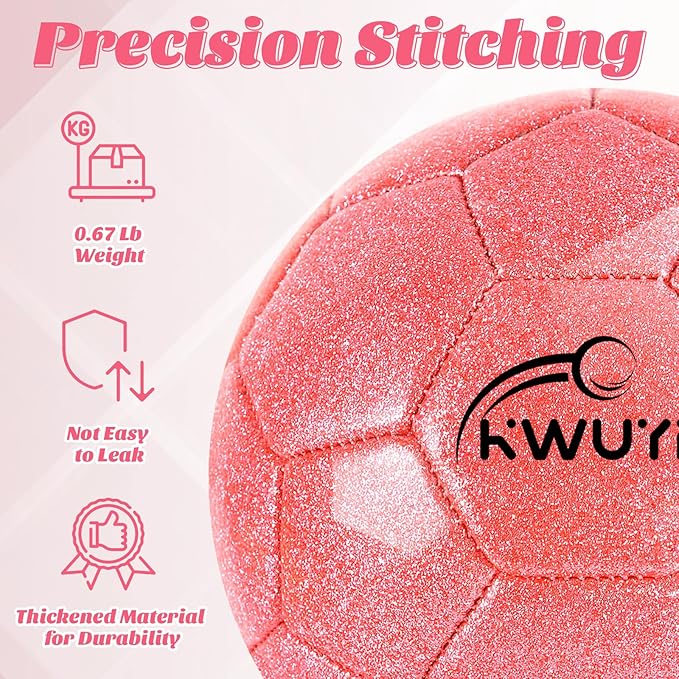 Size 3 4 5 Glitter Pink Gold Purple Soccer Ball Set with Pump Toddler Soccer Ball for Kids Aged 3-6 6-8 8-12 Outdoor Training Ball Youth Practice for Teens Children Boys Girls