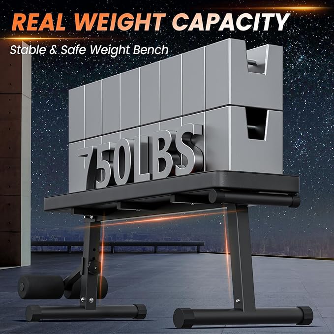 2 In 1 Adjustable Flat Weight Bench - Bonvork 45.3'' Extended Foldable Flat Bench for Home Gym,750LBS Sit Up Bench with 18'' Widened Base,Strength Training Workout Bench Press for Full Body Exercise