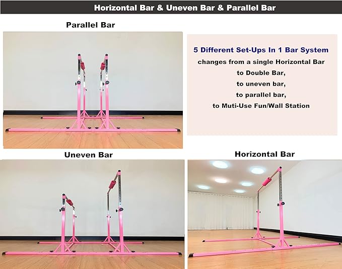 MARFULA Gymnastics Double Horizontal Bars 3Play Parallel Bars Uneven Bars Gymnastics Training Kip Bar with 304 Stainless Steel Regulating Arms & Fiberglass Rail for Indoor Outdoor Home Club Use