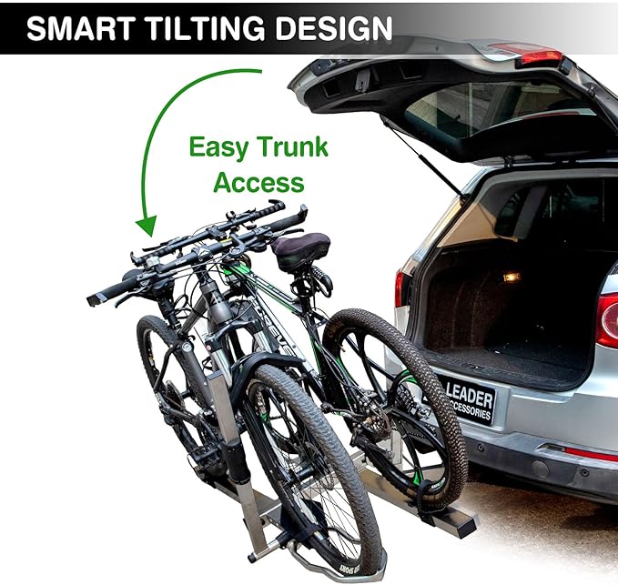 Leader Accessories Hitch Bike Rack, Carry 2 Bikes up to 75 lbs Each for Standard, Fat Tire and Electric Bicycles - Foldable Ebike Rack for Car, Truck, RV and SUV with 2-inch Receiver - Stainless Steel