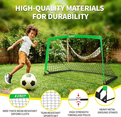 2 Pack Kids Soccer Goal for Backyard Set 5x3FT Portable Pop Up Soccer Net Training Equipment with Soccer Ball, Training Dice Mat, Cones and Carry Bag for Youth Toddler Teams Indoor Outdoor Sport Game