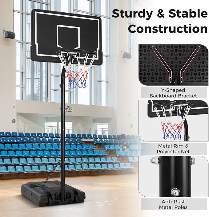 Goplus Portable Outdoor Basketball Hoop, 6.9-8.5 FT Adjustable Basketball Goal System w/Fillable Base, Shatterproof PC Backboard, Transport Wheels for Kids Teens Youth in Backyard Driveway Indoor