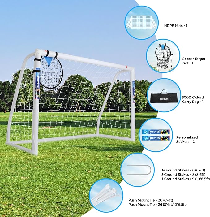Soccer Goal for Backyard 10×6.5, 8×6 and 6×4 FT Soccer Goals Weatherproof and Portable HPVC Soccer Goal with Soccer Target Net and Carry Bag for Kids and Adults Outdoor's Practice Training