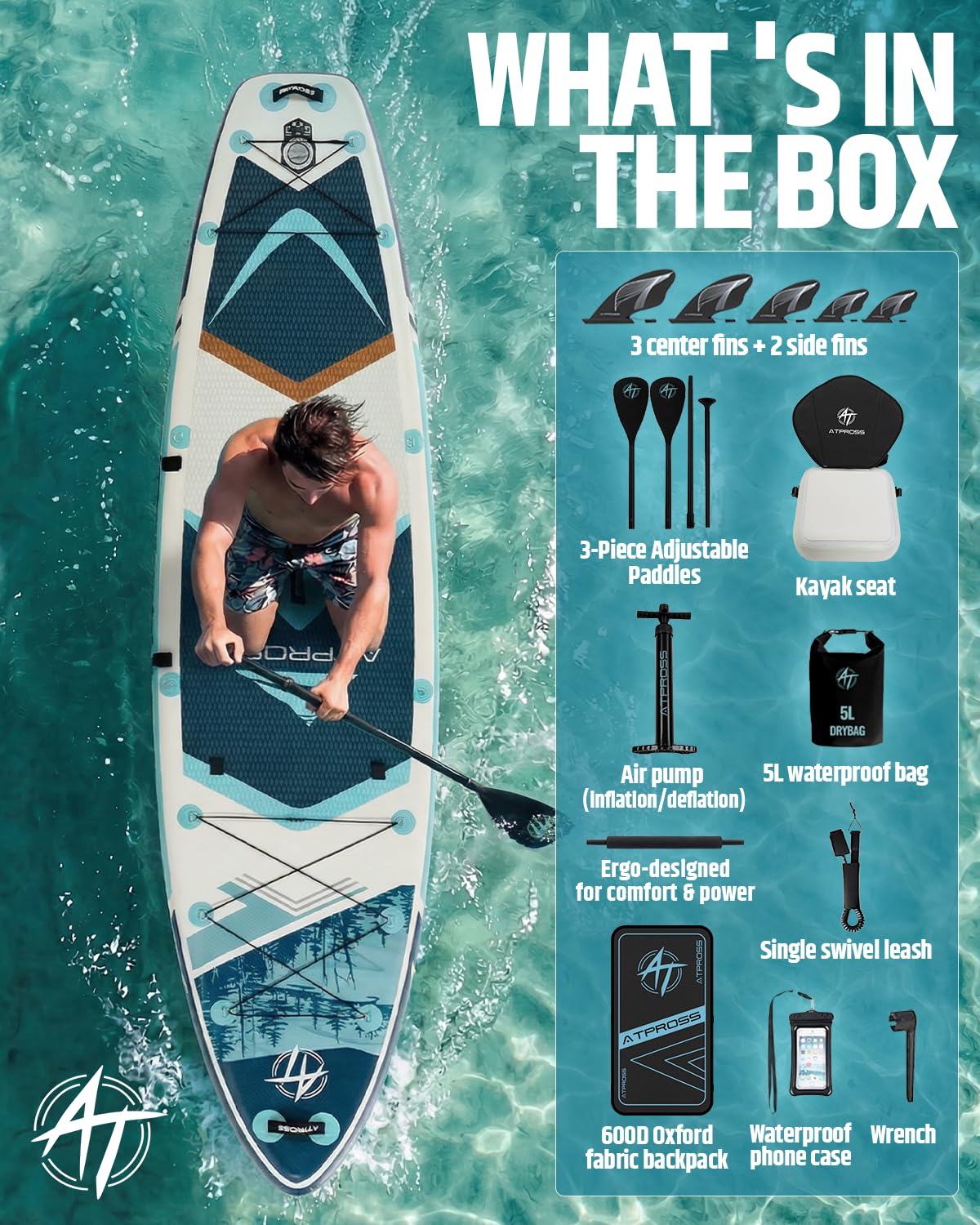 ATPROSS 12'x36 Inflatable Stand Up Paddle Board with Seat, 500lbs Wide SUP