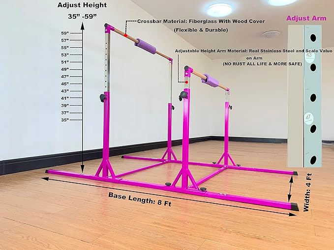MARFULA Gymnastics Double Horizontal Bars 3Play Parallel Bars Uneven Bars Gymnastics Training Kip Bar with 304 Stainless Steel Regulating Arms & Fiberglass Rail for Indoor Outdoor Home Club Use