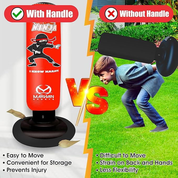 Marwan Sports 5-in-1 Inflatable Punching Bag for Kids – 63" Karate Toy Set with Boxing Gloves, Durable Fast Rebound, Active Play, Stress Relief Christmas/Birthday Gift for Boys & Girls Ages 4-12
