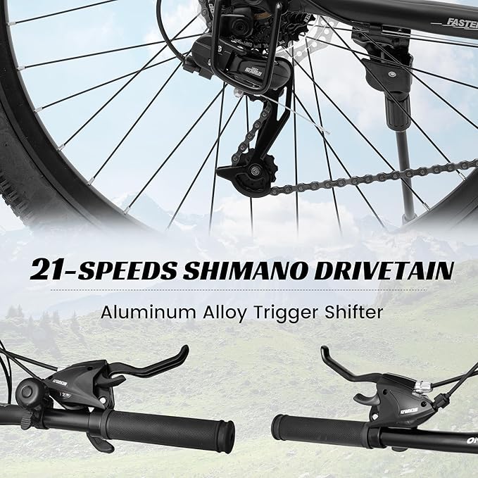 26 Inch Mountain Bike Dual Suspension for Mens Boys, 21 Speeds Steel Women Girls Mountain Bike Summer Travel Trip, Disc Brakes Adult Teens Sport Men Women Bicycle for Trail Commuter City Road