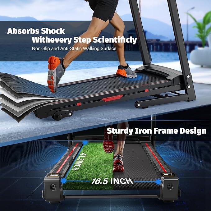 Treadmills for Home Walking Pad Treadmill Folding Treadmill with Incline 3.5HP Quiet Brushless, Running Machine 330 Lbs Capacity, App, Pulse Sensor Heart Rate with LCD Display Holder for Cup & Phone