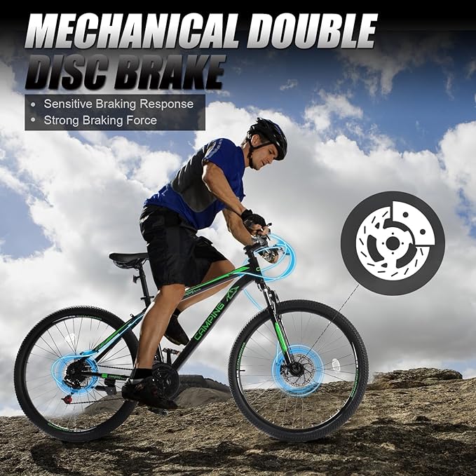 Ktaxon Mountain Bike 24/26/27.5 Inch Men & Women Mountain Bike with 21-Speed Adult Bikes, Double Disc Brake, Suspension Fork and High Carbon Steel Frame