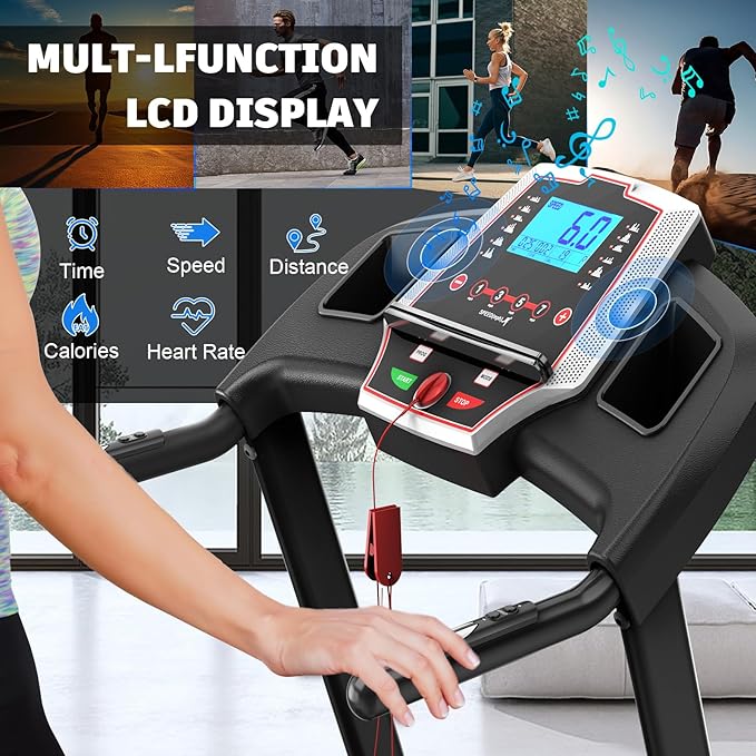 Treadmills for Home Walking Pad Treadmill Folding Treadmill with Incline 3.5HP Quiet Brushless, Running Machine 330 Lbs Capacity, App, Pulse Sensor Heart Rate with LCD Display Holder for Cup & Phone