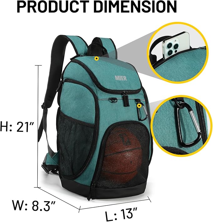 MIER Gym Backpack 40L Basketball Backpack with Ball Compartment & Shoes Storage Multi-Functional Sports Soccer Bag Large Equipment Back Pack Volleyball Backpacks for Men Women