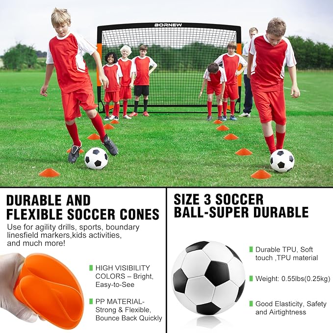 Kids Soccer Goal for Backyard Set - 2 Set of 7X5 / 6X4 ft Toddler Soccer Nets Training Equipment, Soccer Ball, Pop Up Portable Soccer Set for Kids and Youth Games and Training Goals Ages 3-16 Gift