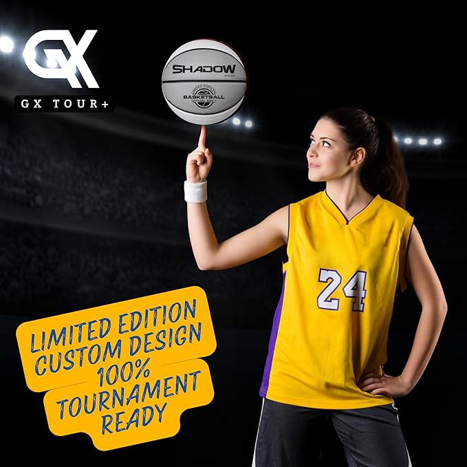 Shadow Limited Edition Basketball, Regulation Size 7, 29.5 inches, White Grey. Indoor and Outdoor. Great Gift idea.