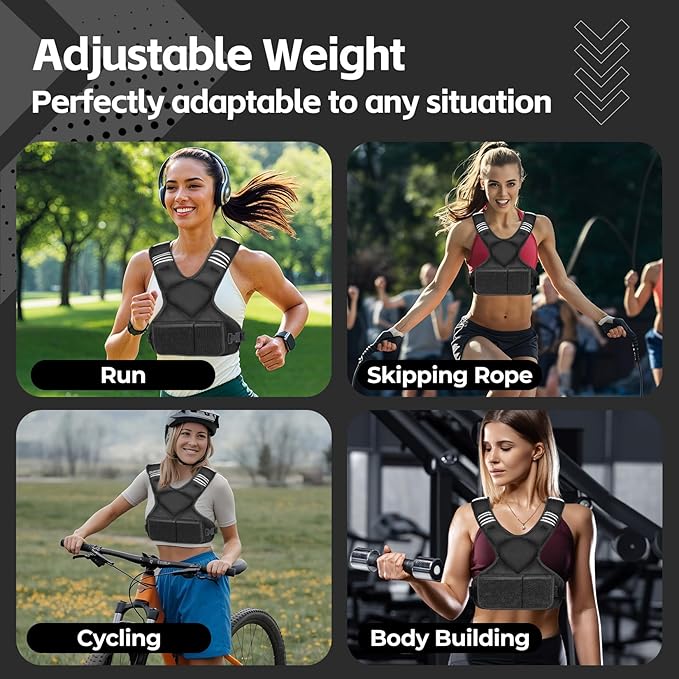 Adjustable Weighted Vest, 4-10lb Vest with 6 Ironsand Weights and Large Pocket, Weight Vest for Men Women Strength Training, Running, Walking