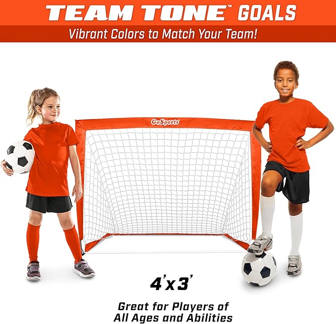 GoSports 4 x 3 ft Portable Soccer Goals for Kids - 13 Colors - Set of 2 Team Tone Pop Up Nets for Backyard