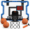 Mini Basketball Hoop Indoor with Scoreboard, Door Basketball Hoop with 3 Balls & Inflator, Basketball Toy Gifts for Kids Boys Girls Teens Adults, Suit for Bedroom/Office/Outdoor/Pool, Blue