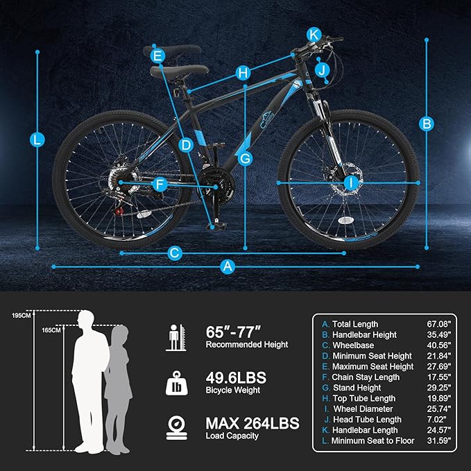 Ktaxon Mountain Bike 24/26/27.5 Inch Men & Women Mountain Bike with 21-Speed Adult Bikes, Double Disc Brake, Suspension Fork and High Carbon Steel Frame