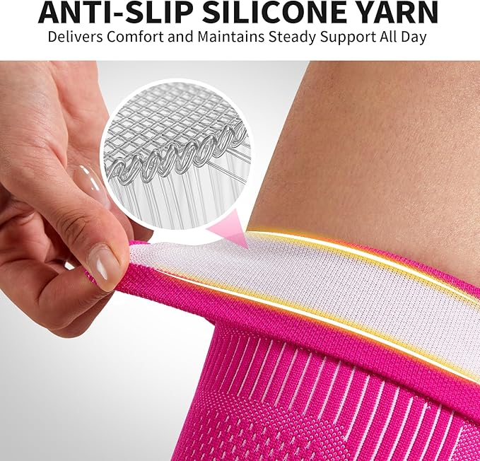 CAMBIVO Elite Motion Series Knee Brace for Women and Men (2 Pack), Ultra-Thin Lightweight Knee Compression Sleeve with Reflective Design for Pain Relief, Running, Workout, Daily Use (Hot Pink, Medium)