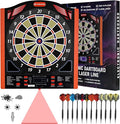Electronic Dart Board Set, Illuminated Electronic Soft Tip Dartboard with LED Sidelamp, Laser Toe Line, 34 Games with 350 Variations Digital Dartboard Set, up to 8 Players, 5 Levels, Batteries/Adapter