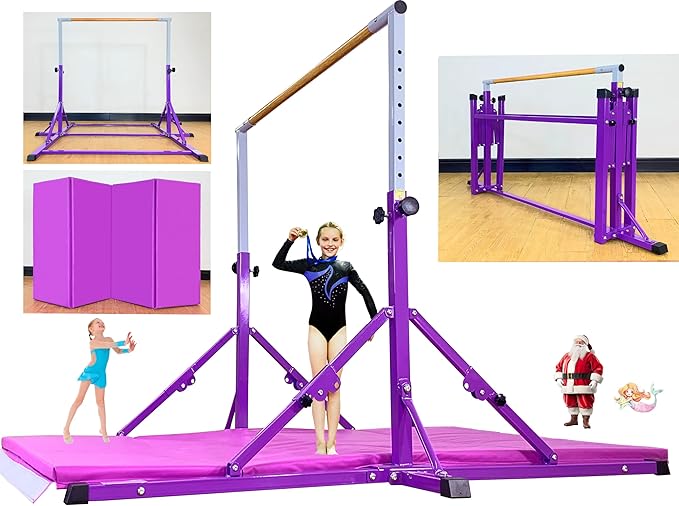 MARFULA Gymnastic Bar for Kid and Teenage Ages 3-25, 5 FT / 8 FT Base Length, 4 FT Width 5 FT Height, Gymnastic Kip Bar Horizontal Bar for Gymnast, Gymnastic Training Equipment for Home and Club Use