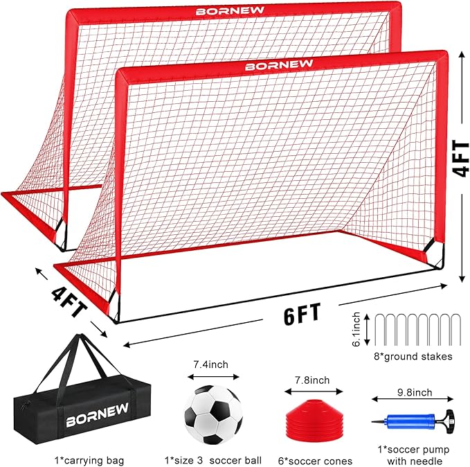 Kids Soccer Goal for Backyard Set - 2 Set of 4x3/ 5X3.6/7x5 ft Toddler Soccer Nets with 20ft Agility Ladder, Soccer Ball, Pop Up Portable Soccer Set for Kids and Youth Training Ages