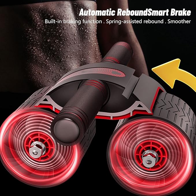 Ab Roller Wheel, Double Automatic Rebound Abdominal Wheel, Ab Roller Wheel Domestic Abdominal Exerciser for Beginners Core Workouts, AB Core Workout Equipment with Knee Mat for Home Gyms
