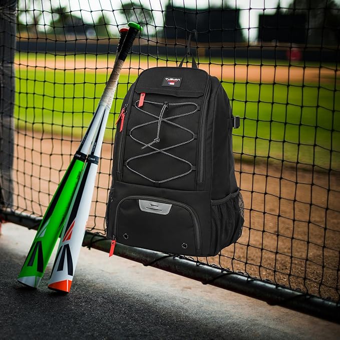 TUGUAN Baseball Bags for Adults Mens with Fence Hook, Laptop Compartment, Shoes Compartment & Glove Holder Portable Youth Boys Softball Backpack Coaches Catchers Team Equipment Gear Bags