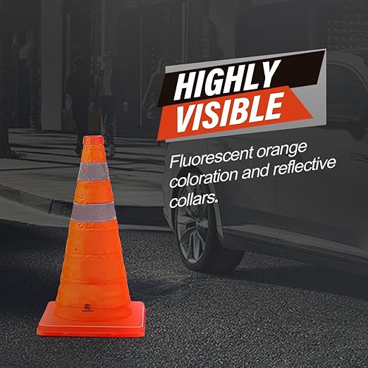 RoadHero 18 Inch 4 Pack Collapsible Traffic Safety Cones, Multi Purpose Pop-up Cones with Reflective Collar for Road Safety, Orange Cones for Driving Training, Parking Lots