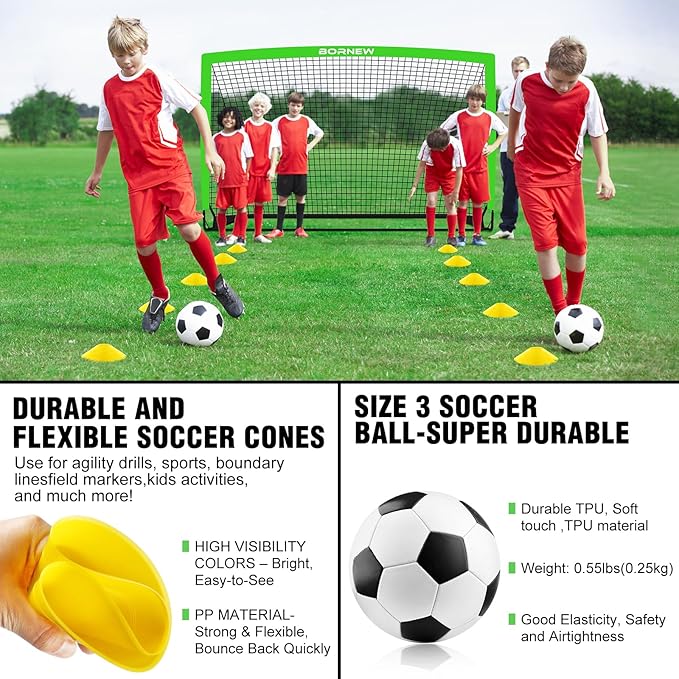 Kids Soccer Goal for Backyard Set - 2 Set of 4x3/ 5X3.6/7x5 ft Toddler Soccer Nets with 20ft Agility Ladder, Soccer Ball, Pop Up Portable Soccer Set for Kids and Youth Training Ages