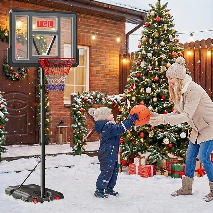 IGL Portable Basketball Hoop, 5.6-10FT Adjustable Basketball Goal System, 44 Inch Outdoor Basketball Hoop & Goals for Kids, Youth, and Adults in The Backyard, Driveway with PC Backboard