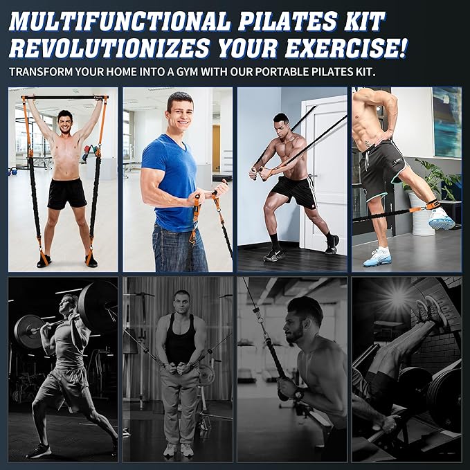 Portable Pilates Bar Kit with Resistance Bands for Men and Women - 3 Set Exercise Resistance Bands - Multifunctional Home Gym - Supports Full-Body Workouts – with Fitness Poster and Video