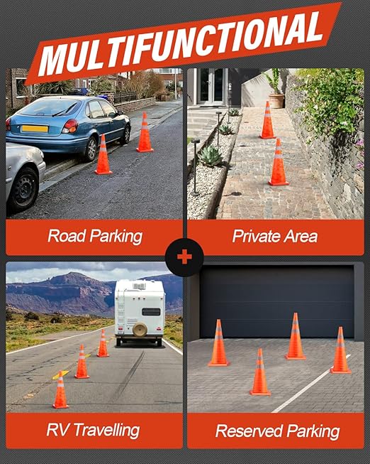 RoadHero 18 Inch 20 Pack Collapsible Traffic Safety Cones, Multi Purpose Pop-up Cones with Reflective Collar for Road Safety, Orange Cones for Driving Training, Parking Lots