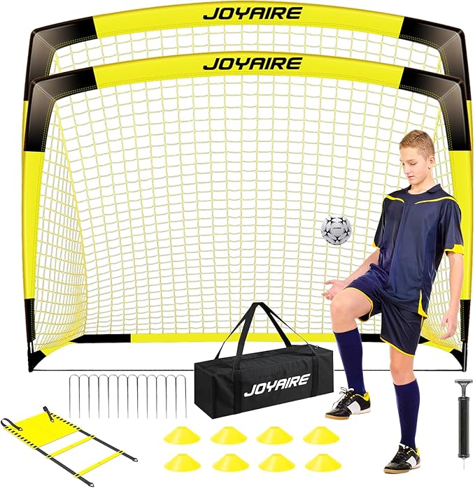 Kids Soccer Goals for Backyard Set, Portable Toddler Soccer Goal 2 of 4x3 ft, 6x4 ft, 7x5 ft, Soccer Training Equipment, Pop Up Soccer Net Kit with Size 4 Soccer Ball, Youth Games, Outdoor Sports Play