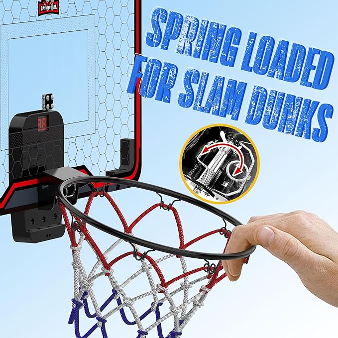 HopeRock Indoor Basketball Hoop for Kids, Over The Door Mini Basketball Hoops, with LED Light, Scoreboard, Birthday Toys Gifts for 5 6 7 8 9 10 11 12+ Year Old Boys
