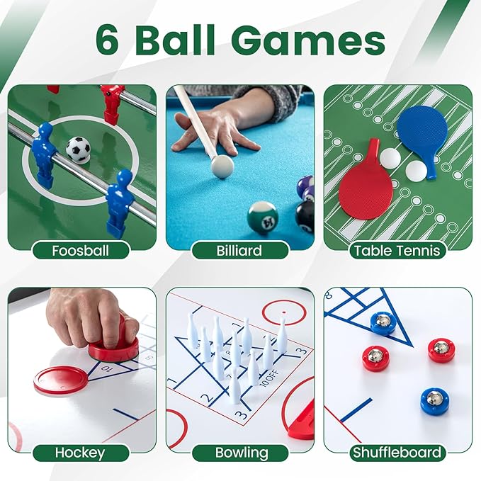 Goplus 12-in-1 Multi Game Table, Combo Game Table w/Foosball, Billiard, Table Tennis, Air Hockey, Bowling, Shuffleboard, Checkers, Chess, Backgammon, Kids Adults Combination Game Set for Home Arcade