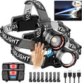 High Lumens LED Headlamp& 100H Using Time, USB Rechargeable Head lamp, 90° Adjustable Widebeam Motion Sensor Head Light with 5 Modes,Zoomable for Camping Running Hiking Hard Hat Headlamps 2pc