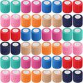 Treela 64 Pack 2" x 5 Yards Self Adhesive Cohesive Bandage Wraps, Elastic Breathable Athletic Tape, Flexible Self Adherent Bandage Rolls for Wrist, Ankle, Fingers, Sports & Pets (Mixed Colors)