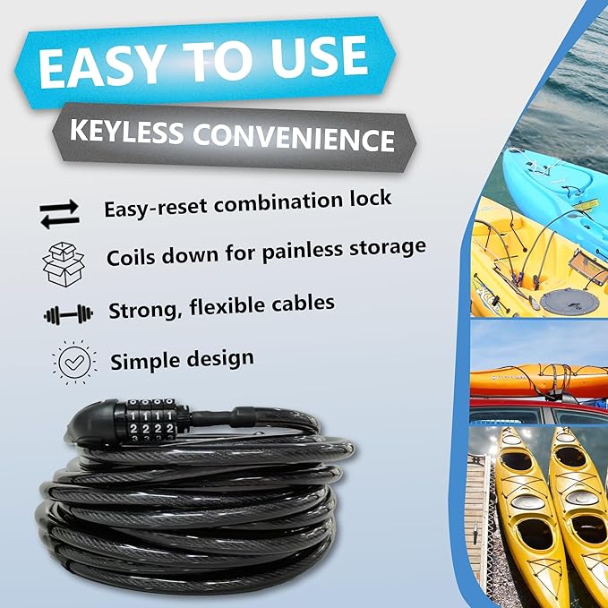 Lumintrail Extra Long Coiled Bike Cable Lock 3/8 Inch 30ft (4, 6, 10, 15, 30ft), Weatherproof Locks for Kayak, Bike, Scooter, Outdoor Equipment, Resettable Combination Lock Anti Theft Protection