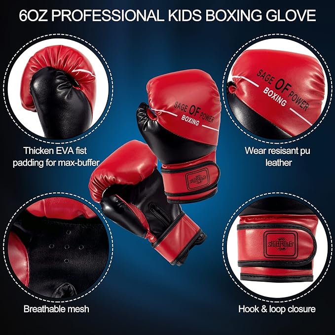 Kids Punching Bag Set Unfilled, Hanging Boxing Bag Kickboxing Bag with Boxing Gloves, Kids Boxing Set for 3-12 Years, for Youth Karate Muay Thai Kick Taekwondo Training
