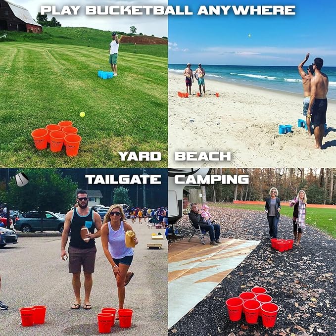 BucketBall | Team Color Edition | Combo Pack (Silver/Yellow): Original Yard Pong Game: Best Camping, Beach, Lawn, Outdoor, Family, Adult, Tailgate, Jumbo, Giant Game