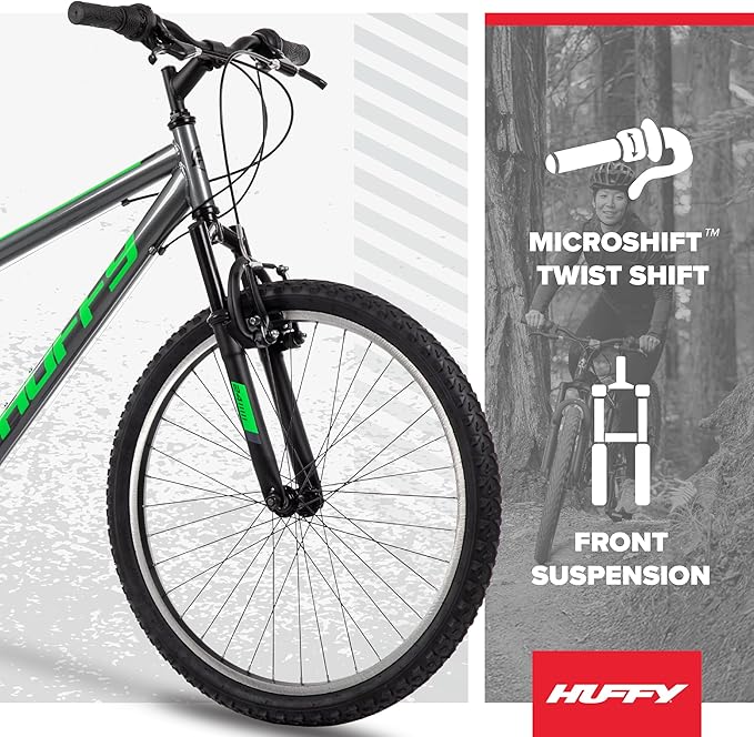 Huffy Stone Mountain Hardtail Mountain Bike for Boys/Girls/Men/Women, 20"/24"/26" Sizes, 6 or 21 Speed Shimano Twist Shifting, Front or Dual Suspension, Comfort Saddle, Sleek Colors
