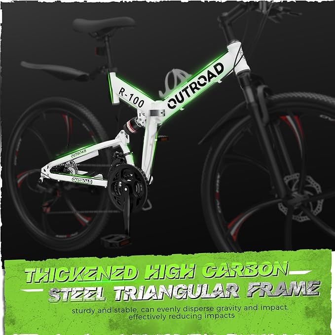Betterland 26 Inch Folding Mountain Bike, 21 Speeds Full Suspension Foldable Bikes, Dual Disc Brake, High Carbon Steel Frame and Non-Slip Quick Release tire Bicycle for Adult