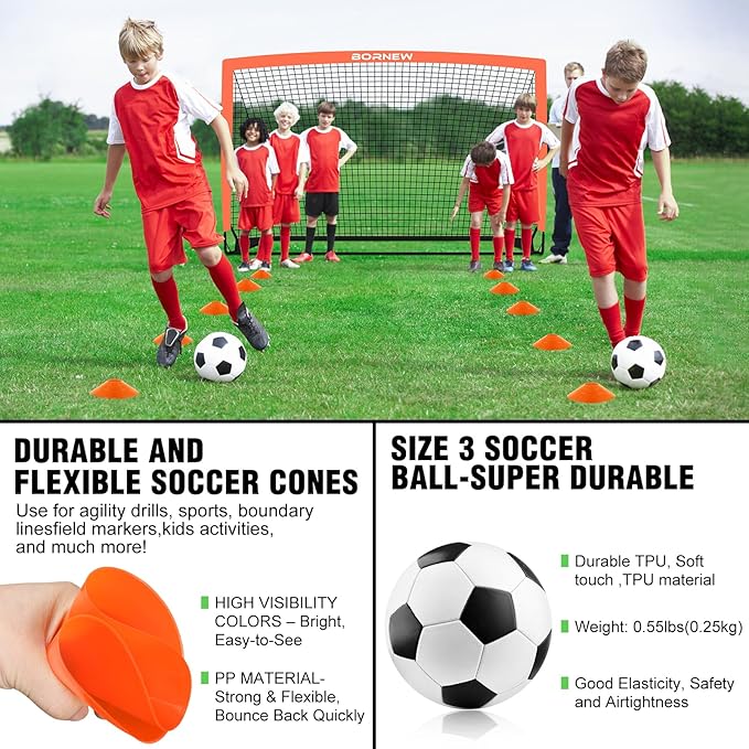 Kids Soccer Goal for Backyard Set - 2 Set of 6X4 FT Toddler Soccer Nets with 20ft Agility Ladder, Soccer Ball, Pop Up Portable Soccer Set for Kids and Youth Game and Training Goals Ages 3-16 Gift