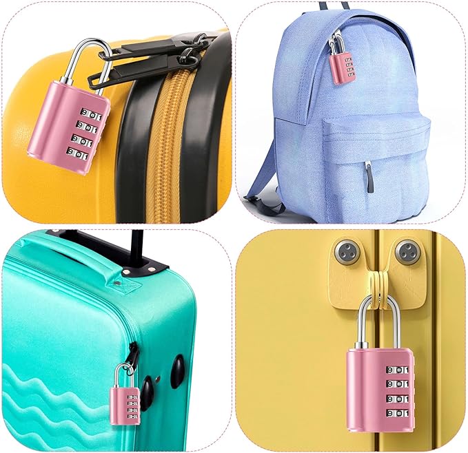 Kenning Combination Padlock 4 Digit Combination Lock with Keys Locker Resetable Security Outdoor Waterproof Gate Lock for School Sports Gym Locker Employee Fence Case (Pink,10 Pcs)
