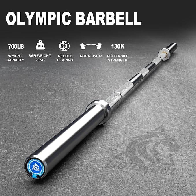 LIONSCOOL 7FT Olympic Barbell for Weightlifting, Power Lifting, 2 Inch Strength Training Bar for Squats, Deadlifts, Presses, Rows, Curls - 700lbs/1000lbs/1500lbs Capacity