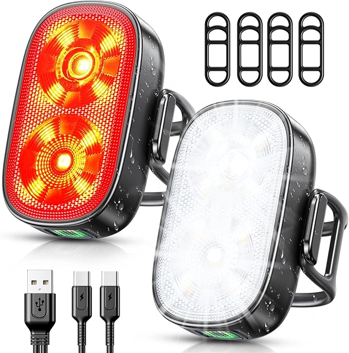 Bike Lights, Ultra-Slim USB-C Rechargeable Bike Lights Front and Back, [5+6 Lighting Modes] & IP65 Waterproof, Super Bright Bicycle Light Set for Road Mountain Night Riding