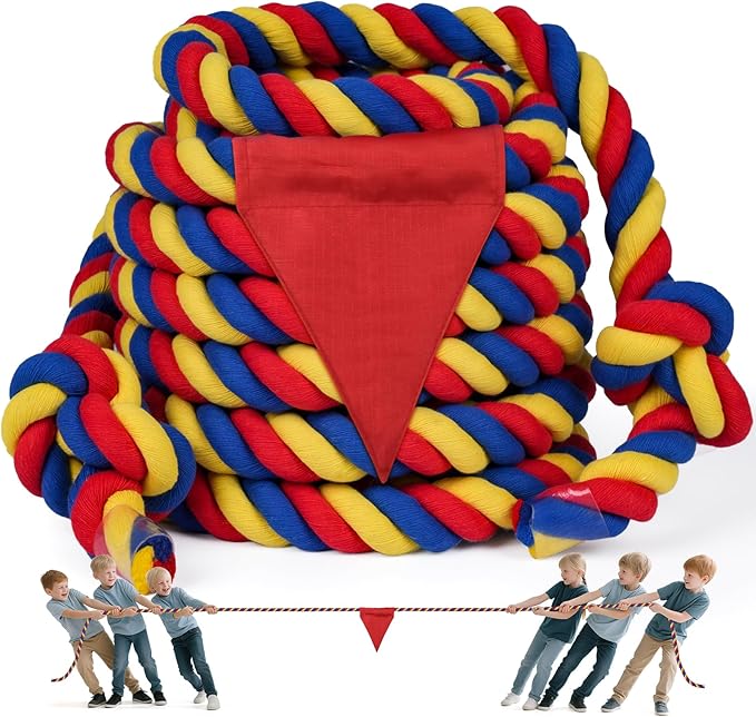 X XBEN Field Day Tug of War Rope for Kids and Adults 100FT, Family Reunion Birthday Party Games, Summer Outside Lawn Games, Camping Picnic Carnival Games, Perfect for Team Building Activities