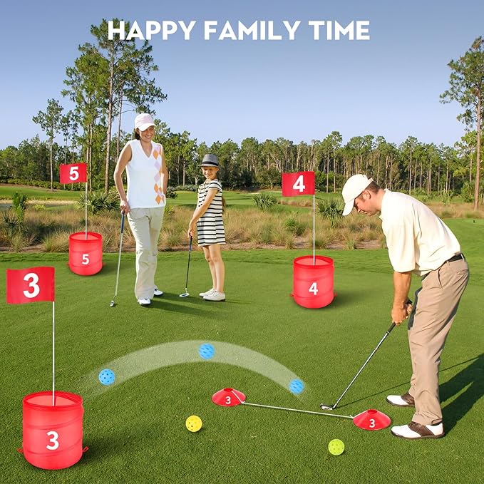Golf Bucket Outdoor Yard Games, Golf Practice Toys for Family, Adults and Kids, Portable Golf Course for Backyard, Lawn, Park, Beach, Camping (6 Hole Course)
