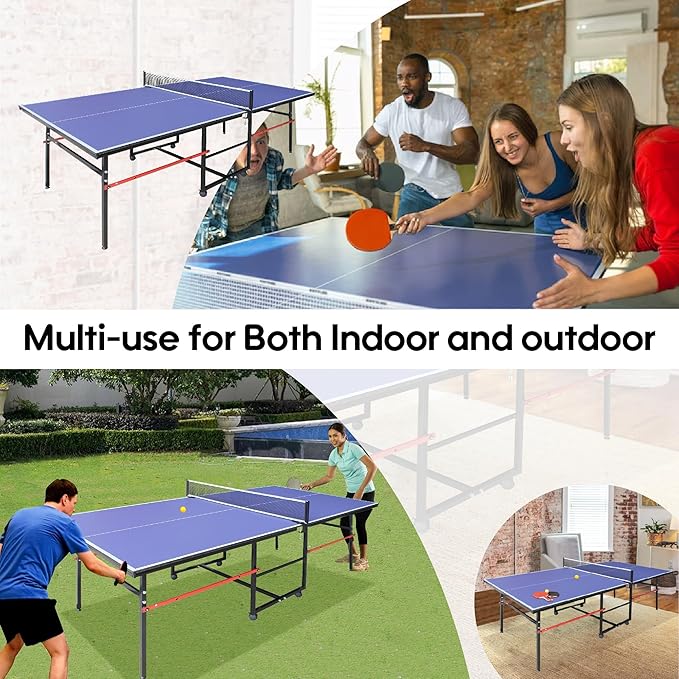 Foldable Ping Pong Table,Professional Table Tennis Table for Indoor/Outdoor with Net, 2 Table Tennis Paddles and 3 Balls Easy Assembly - Tournament Quality - Recreational to Tournament Level